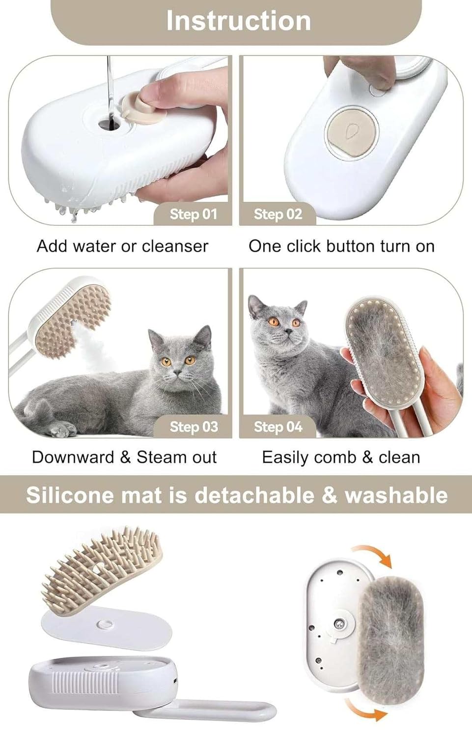 Catcare® Caring steam brush for your cat.
