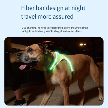 Adjustable LED Light Up Dog Harness Glowing Soft Pet Harness Leash Enhance Visibility Breathable LED Pet Collar