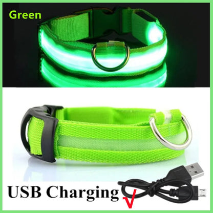 Adjustable LED Glowing Dog Collar Luminous Night Light Safety Harness for Large Small Dogs and Cats USB Rechargeable