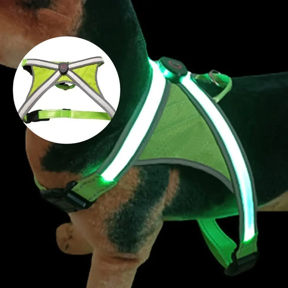 Adjustable LED Light Up Dog Harness Glowing Soft Pet Harness Leash Enhance Visibility Breathable LED Pet Collar