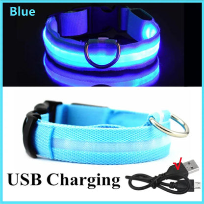 Adjustable LED Glowing Dog Collar Luminous Night Light Safety Harness for Large Small Dogs and Cats USB Rechargeable