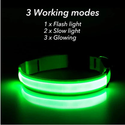 Adjustable LED Glowing Dog Collar Luminous Night Light Safety Harness for Large Small Dogs and Cats USB Rechargeable