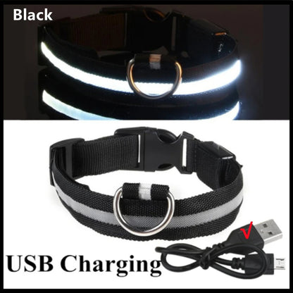 Adjustable LED Glowing Dog Collar Luminous Night Light Safety Harness for Large Small Dogs and Cats USB Rechargeable