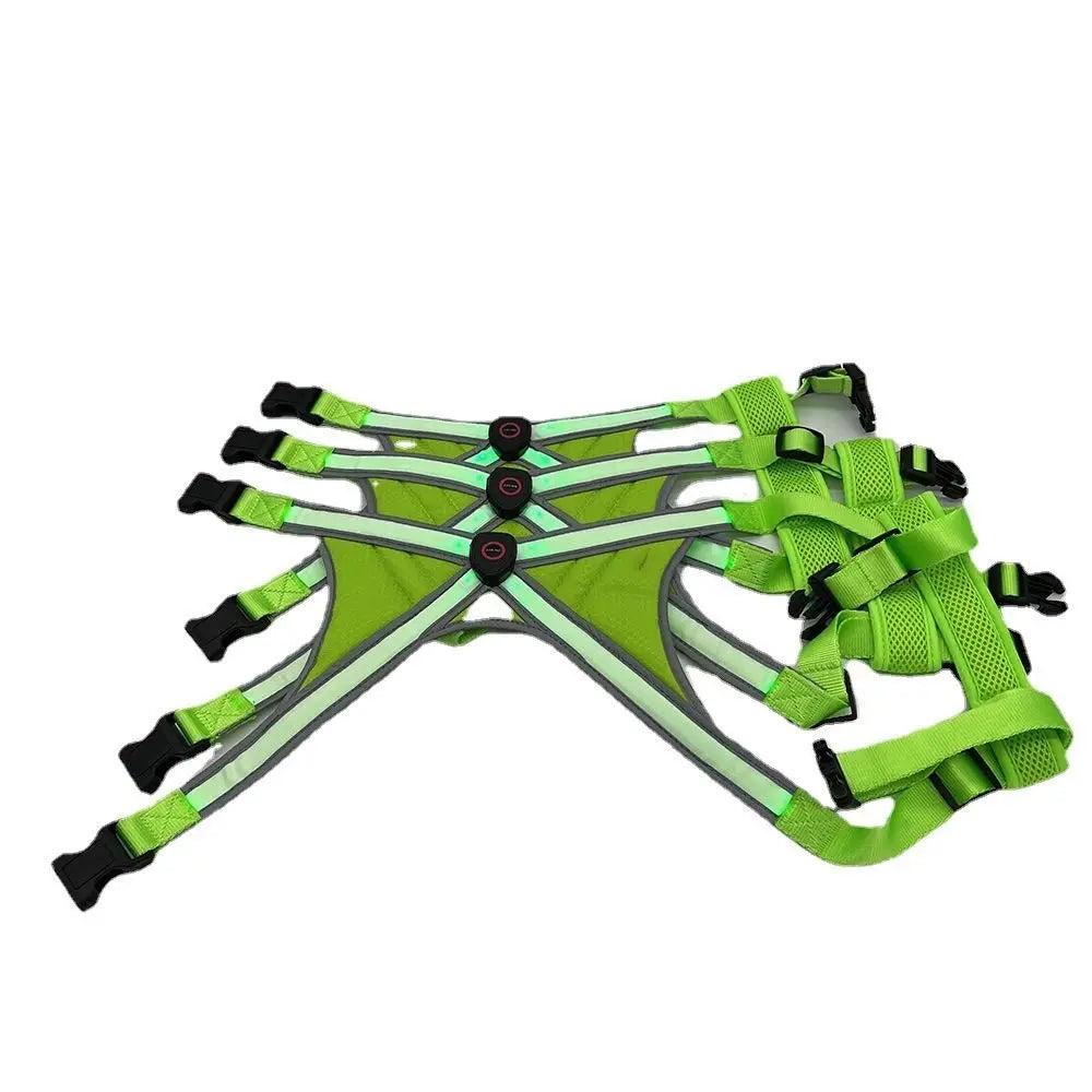 Adjustable LED Light Up Dog Harness Glowing Soft Pet Harness Leash Enhance Visibility Breathable LED Pet Collar