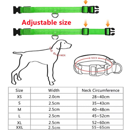 Adjustable LED Glowing Dog Collar Luminous Night Light Safety Harness for Large Small Dogs and Cats USB Rechargeable