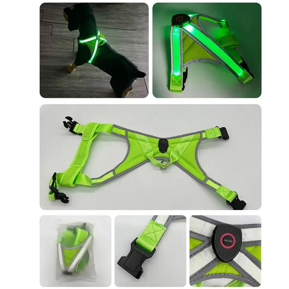 Adjustable LED Light Up Dog Harness Glowing Soft Pet Harness Leash Enhance Visibility Breathable LED Pet Collar