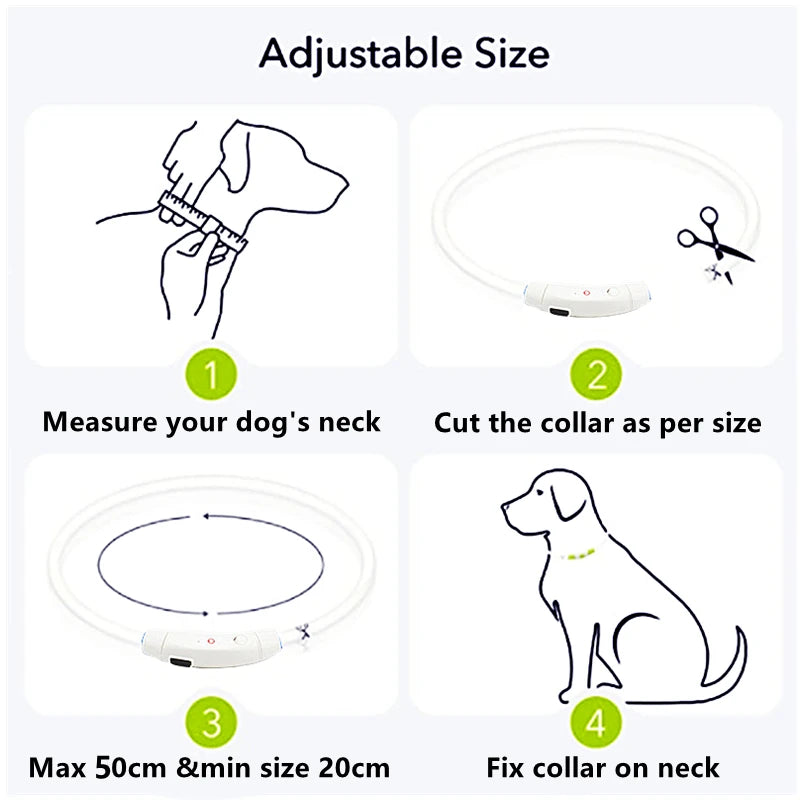 Adjustable LED Glowing Dog Collar Luminous Night Light Safety Harness for Large Small Dogs and Cats USB Rechargeable