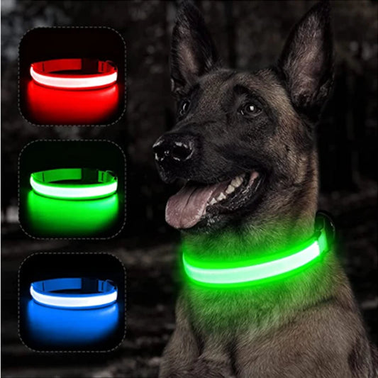 Adjustable LED Glowing Dog Collar Luminous Night Light Safety Harness for Large Small Dogs and Cats USB Rechargeable