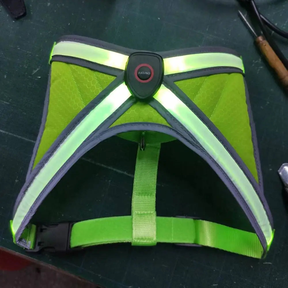 Adjustable LED Light Up Dog Harness Glowing Soft Pet Harness Leash Enhance Visibility Breathable LED Pet Collar