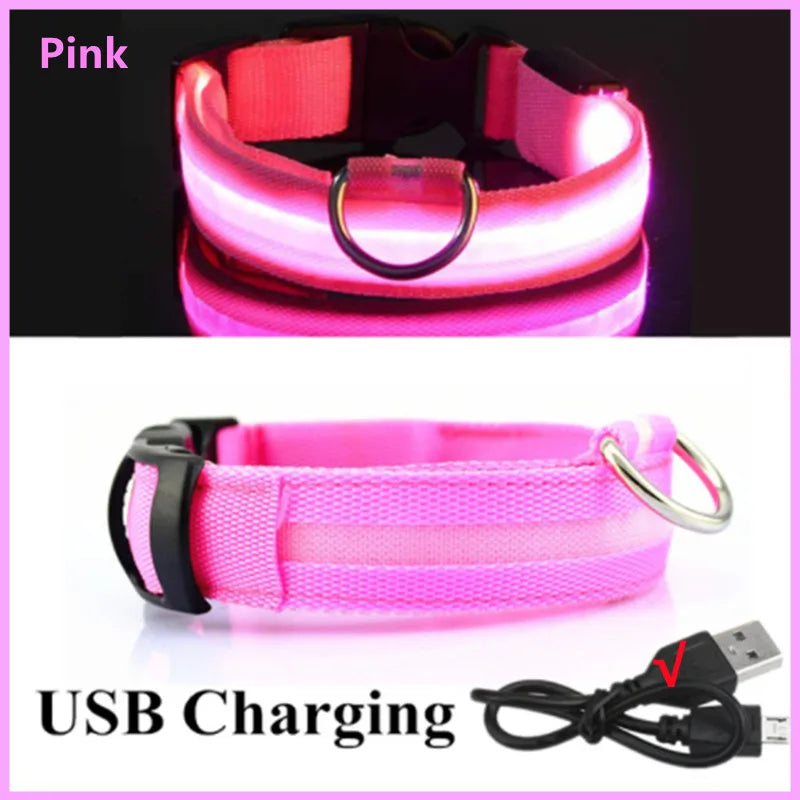 Adjustable LED Glowing Dog Collar Luminous Night Light Safety Harness for Large Small Dogs and Cats USB Rechargeable