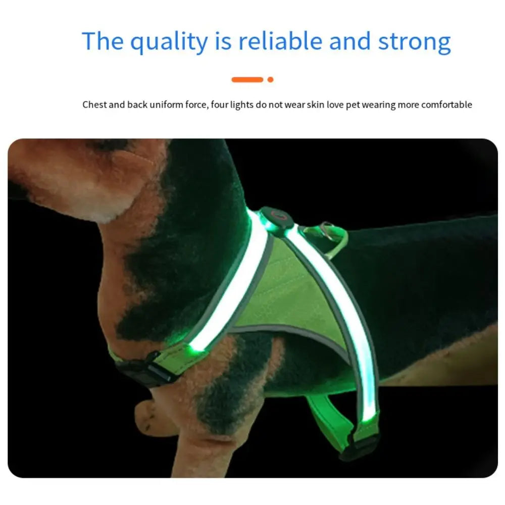 Adjustable LED Light Up Dog Harness Glowing Soft Pet Harness Leash Enhance Visibility Breathable LED Pet Collar