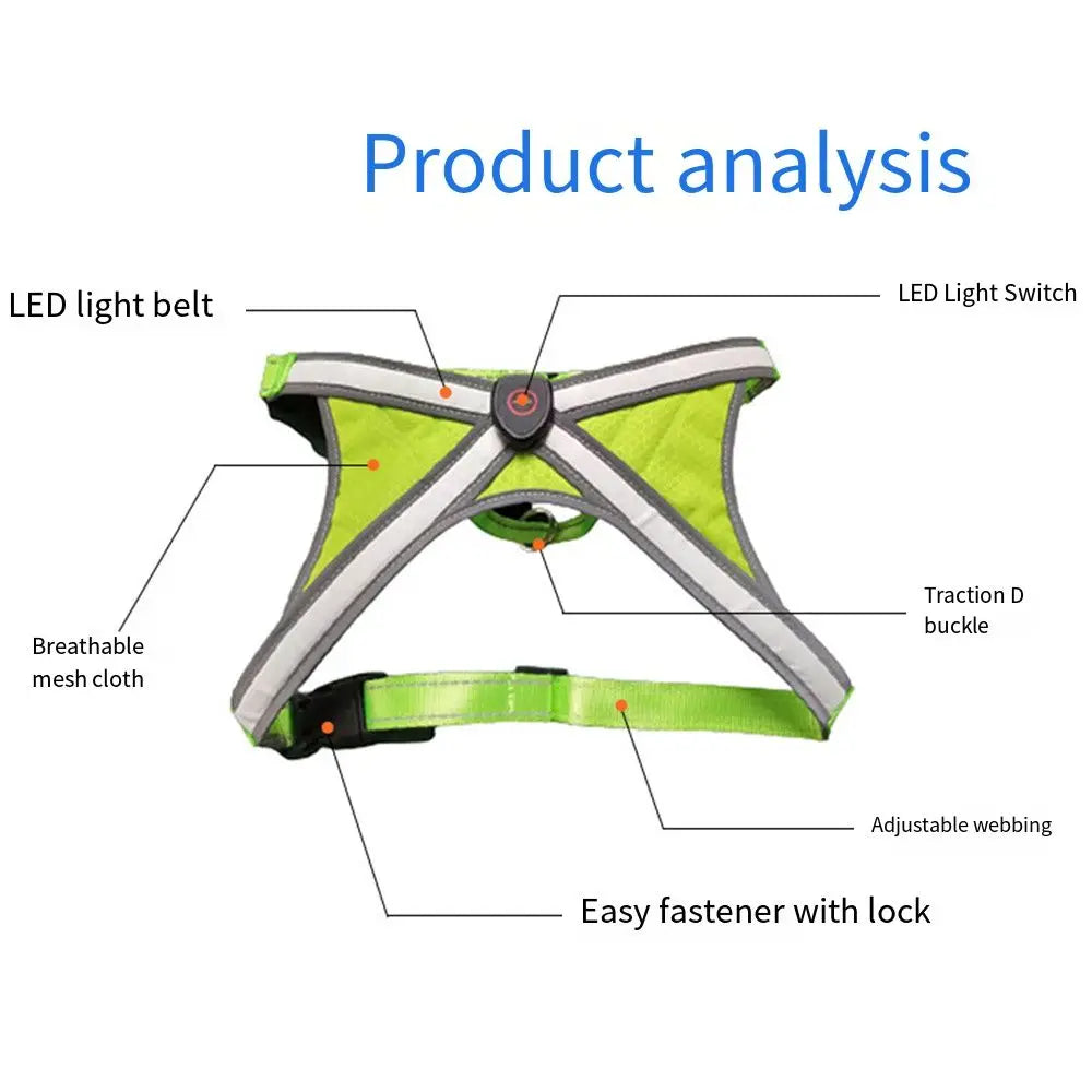 Adjustable LED Light Up Dog Harness Glowing Soft Pet Harness Leash Enhance Visibility Breathable LED Pet Collar